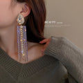 Three Color Teardrop Crystal Long Tassel Statement Earrings view 2