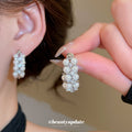 Clustered Pearl Huggie Earrings in Silver or Gold Tone view 2