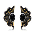 Black Gold Tone Black Fan Crystal Matte Five Designs Metal Dangle Earrings view 10