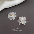 Frosted White Acrylic Flower Drop Earrings Gold Hook view 4
