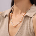 Freshwater Pearl and Shell Disc Beaded Necklace Gold Accents view 3