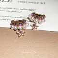 Purple Crystal and Pearl Fringe Star Ear Clip Pair view 2