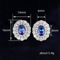 Blue Oval Double-Halo Stud Earrings In Silver Tone view 4