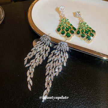 Crystal Feather and Leaf Drop Earrings in Three Designs