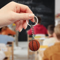 3D Basketball Keychain Silver Ring Chain Orange Ball view 3