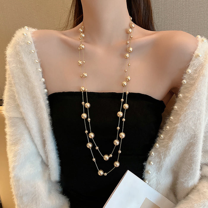 Multi Strand Floating Pearl Long Necklace Color Mix