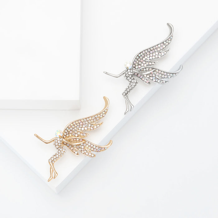 Flying Fairy Rhinestone Brooch in Gold or Silver Decorative Lapel Pin