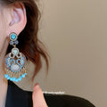 Silver Tone Turquoise Leaf and Filigree Drop Earrings view 4