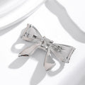 Black Silver Tone Ribbon Bow Crystal Metal Brooch Pin view 2