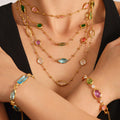 Gold Stainless Steel Czech Glass Marquise Station Necklace view 4