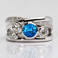 Silver Multi Band Blue Round Stone Cross CZ Ring 6-10 view 1