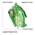 Green Enamel Leaf Brooch With Polished Metal And Sculpted Decorative Details view 6