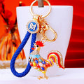 Jeweled Zodiac Rooster Keychains in Plain and Fortune Cord Options view 3