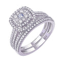 Square Cluster Halo Two-Ring Set In Polished Silver Tone view 3