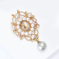 Ornate Pearl Teardrop Brooch With Hanging Gray Pearl view 3