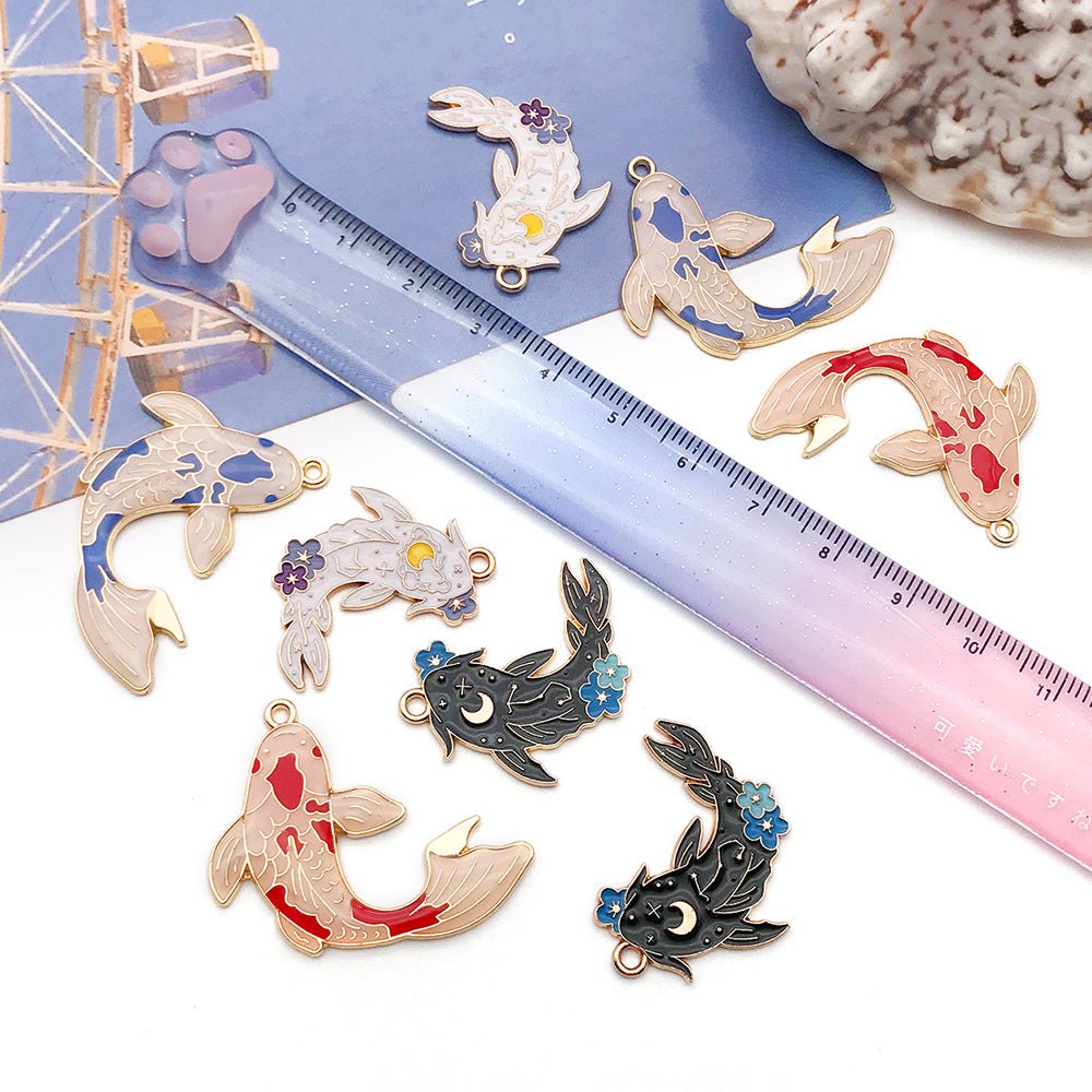 Enamel Zinc Alloy Koi Fish Charm Pendant for DIY Bracelet Necklace Keychain Jewelry