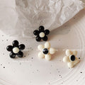 Glossy Five Petal Flower Stud Earrings Black And Cream view 1