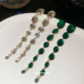 Green Crystal Triple Strand Drop Stud Earrings Decorative Jewelry Pair view 2
