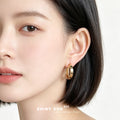 Gold Tone Chunky Open Round Hoop Stud Earrings For Women view 2