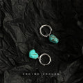 Silver Tone Huggie Hoop And Irregular Turquoise Stone Drop Earrings view 3