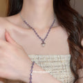 Silver Pearl CZ Leaf Necklace and Open Ring White Purple view 4
