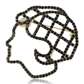 Black Crystal Brain Outline Brooch with Gold Tone Backing