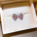 Pink Crystal Heart Studs and White Faux Pearl Drop Earrings view 6