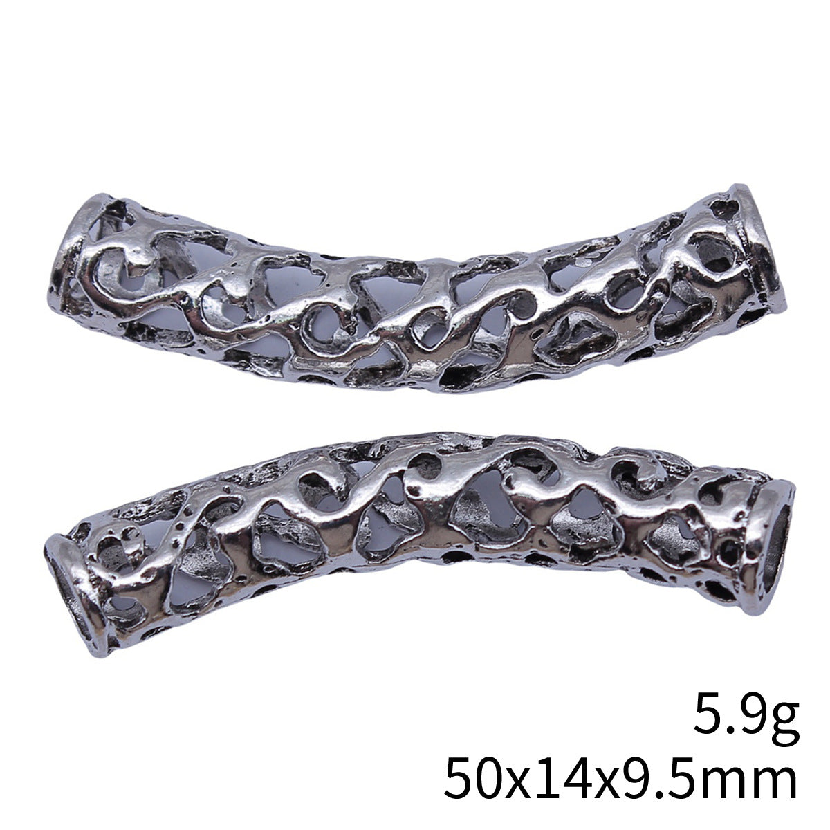 50x14x9.5mm 5.9g Antique Silver Zinc Alloy Rattan Bracelet Curved Tube Spacer Beads for DIY Jewelry