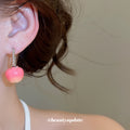 Pink Peach Fruit Drop Earrings with Crystal Stem Details view 3