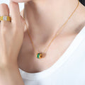 Gold Cable Chain Green Zircon Cylinder Bead Pendant Necklace view 3