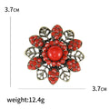 Antique Bronze Beaded Flower Brooch Turquoise Red Two Colors view 5