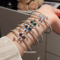 Silver Multi Layer Open Butterfly Crystal Cuff Bracelet view 3