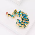 Blue Crystal Peacock Brooch with Gold Tone Frame and Green Crest view 4