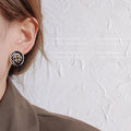 Black Gold Enamel Camellia Round Button Stud Earrings A76 view 3