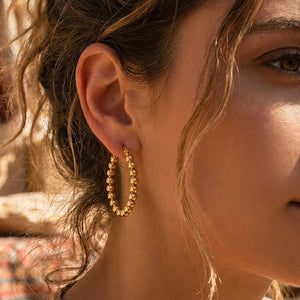 Beaded Geometric Hoop Earrings in Three Gold and Silver Tone Shapes