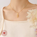 Mechanical Rabbit Pendant Necklace Gold Steel Ball Chain view 2