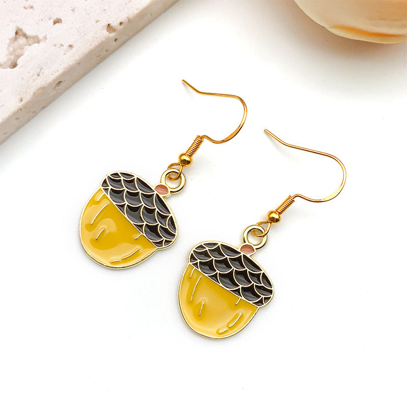 Enamel Zinc Alloy Squirrel Pine Cone Charm Pendant for DIY Earring Keychain Jewelry Making