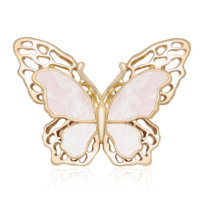 Gold openwork butterfly brooch with pearlescent shell wings