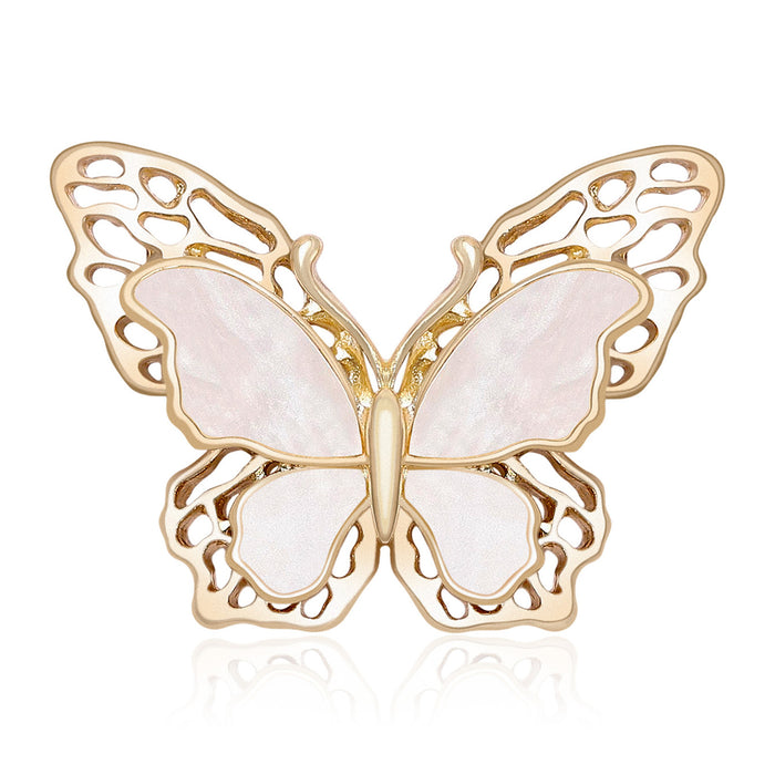 Openwork Shell Butterfly Brooch Gold Silver Two Layer Wings