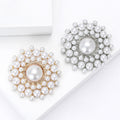 Pearl Center Floral Halo Brooch in Gold or Silver Tone view 3