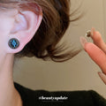 Deep Blue Round Crystal Stud Earrings With Dark Halo view 3