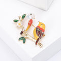 Enamel Two Birds on Branch Brooch Gold Tone Two Colorways view 3