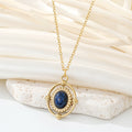 Gold Tone Oval and Rectangular Medallion Pendant Necklaces in Eight Designs view 4