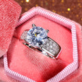 Wide Round Solitaire Pave Shoulder Ring In Silver Tone view 3