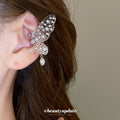 Crystal Butterfly Ear Cuff With Pearl Drop In Silver Tone view 3