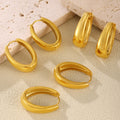 Polished Chunky Oval Hoop Earrings Gold and Steel Metal view 3