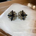 Gray and Black Crystal Floral Cluster Stud Earrings view 2