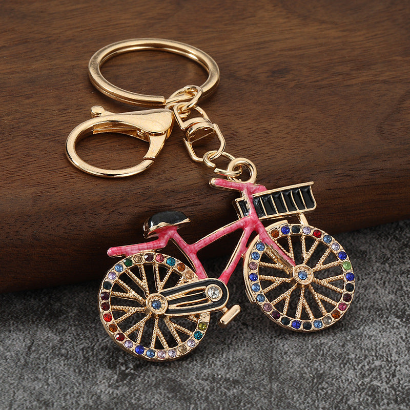 Rhinestone Bicycle Keychain, Alloy Bike Model Pendant Charm