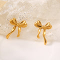Bow Stud Earrings Gold Or Steel Titanium Metal Finish view 4