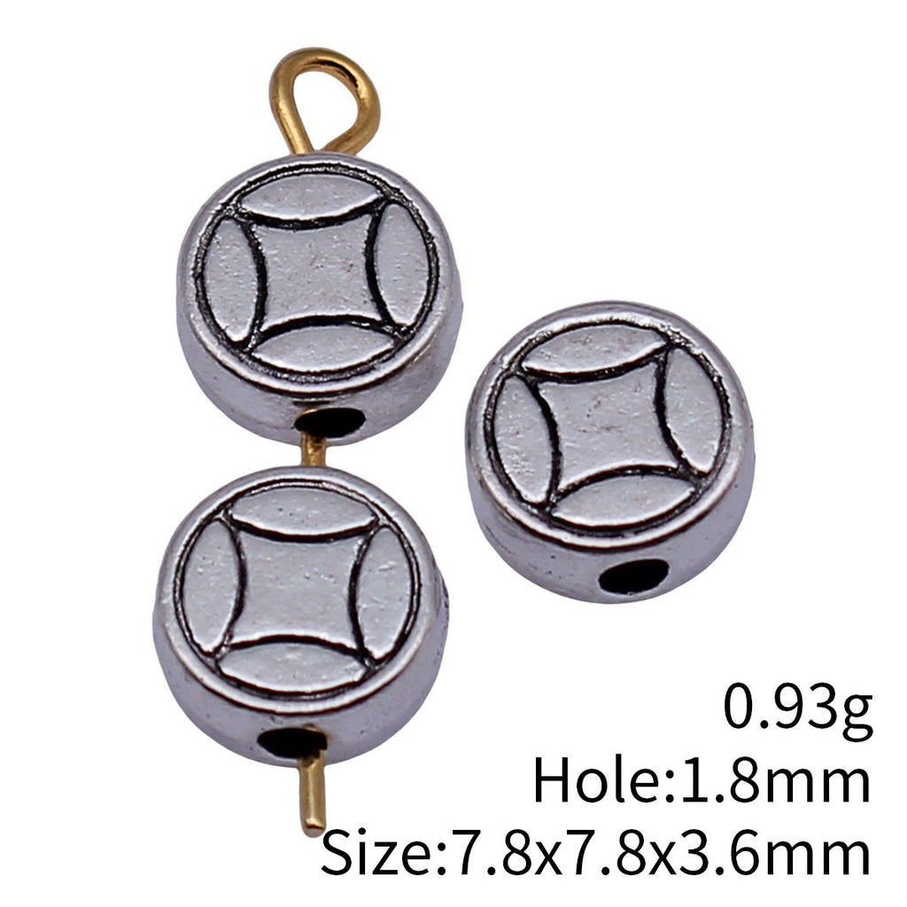 7.8x7.8x3.6mm 0.93g Multicolor Zinc Alloy Round Coin Pattern Small Hole Double Sided Beads for DIY Bracelet Making